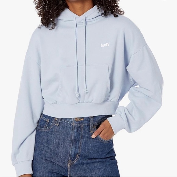 Levi's Laundry Day Cropped Hoodie Sweater Women’s XS Blue Relaxed Fit Skater - Picture 3 of 11